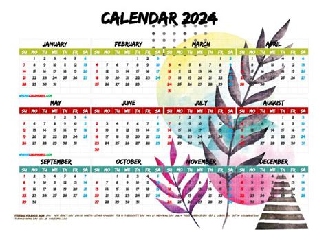 Free Printable 2024 Calendar with Holidays PDF (Premium Template 27482 ...