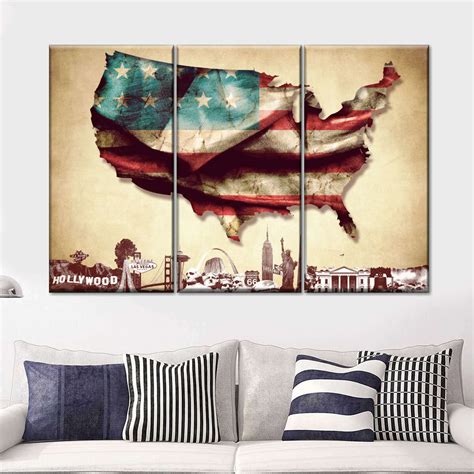 Vintage Windy USA Map Masterpiece Multi Panel Canvas Wall Art