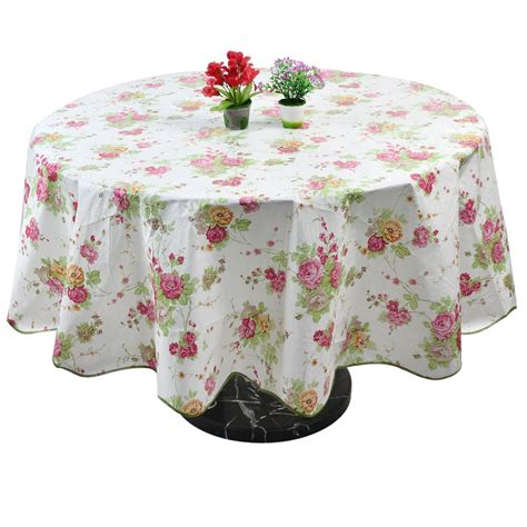 Floral Round Vinyl Tablecloth Waterproof Dinning Table Cover Red #2 71 ...