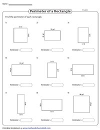 Perimeter of Rectangles Worksheets