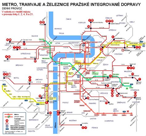 map of tram, subway and railroad in Prague