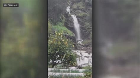 Torrential rain creates waterfall in Beverly Hills mountainside