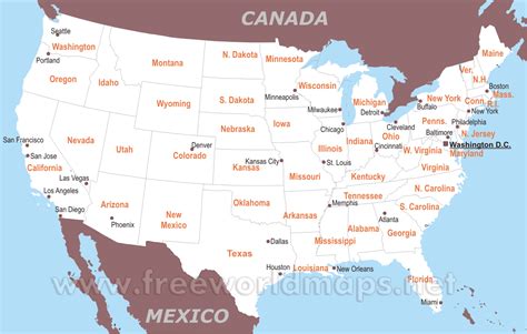 Free Map Of The United States With Major Cities - Gloria Fernandina