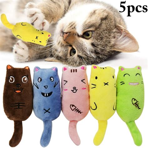 5PCS Cat Chew Toys Cartoon Plush Bite-resistant Cat Catnip Toys Kitten ...