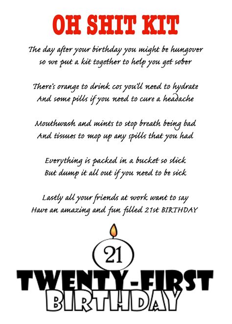 21st birthday poem for oh shot kit | 21st birthday poems, 21st birthday ...