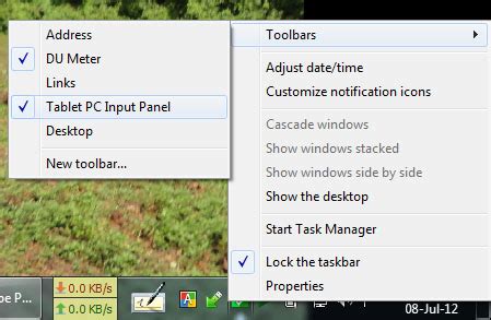 How to add "tablet pc Input panel" / "On Screen Keyboard" in Taskbar