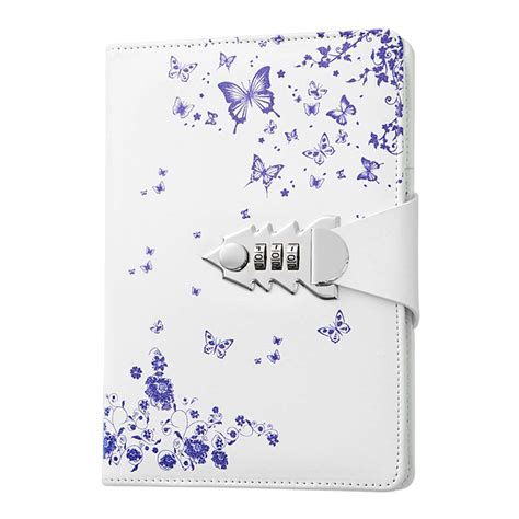 A5 Leather Journal with Lock, Password Lock Diary, Blue Butterfly ...