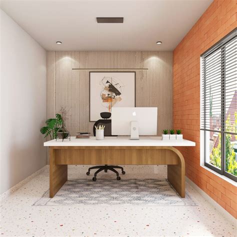 Walnut Bronze Home Office Design With Red Brick Wallpaper - 9x9 Ft ...