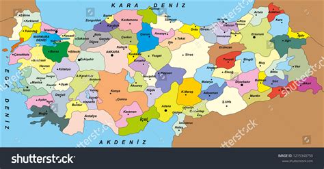 Color Turkey Map Written Cities Stock Vector (Royalty Free) 1215340750 ...