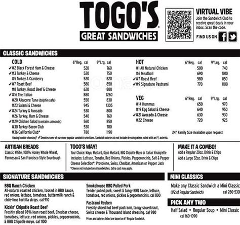 Togo's Sandwiches Menu, Menu for Togo's Sandwiches, Carlsbad, San Diego ...