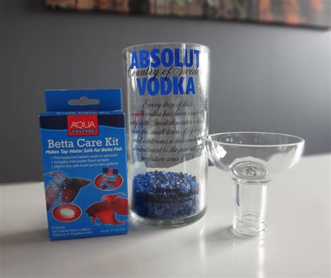 Blue Glass Absolut Vodka Bottle Betta Fish Tank Aquarium