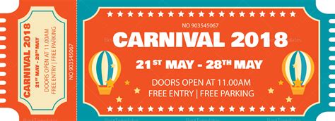 Carnival Event Ticket Design Template in PSD, Word, Publisher, Pages