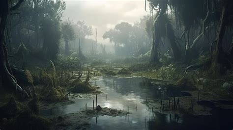 Swamp Fantasy Backdrop Concept Art Realistic Illustration Background ...