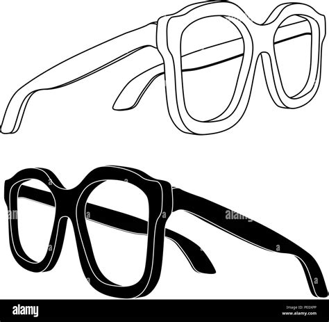 Glasses. Black and white flat outline drawing. Side view Stock Vector ...