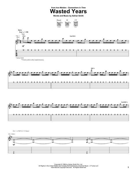 Wasted Years by Iron Maiden - Guitar Tab - Guitar Instructor