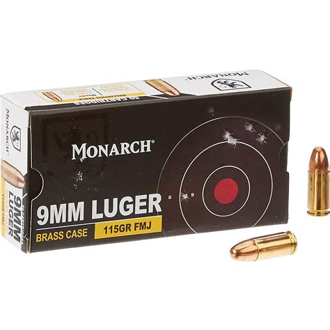 Monarch 9mm Luger FMJ 115 GR Brass Case - 50 Rounds | Academy