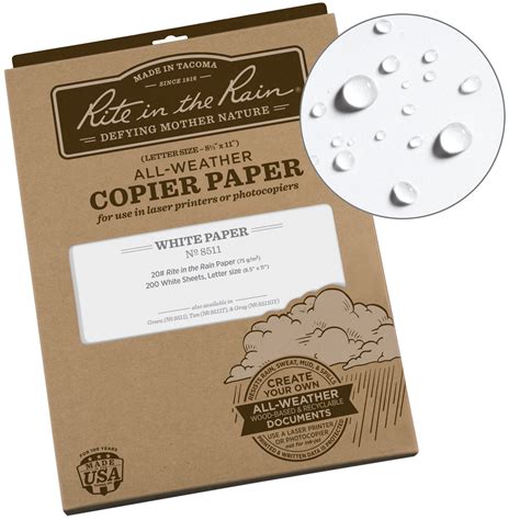 Rite in the Rain Weatherproof Copier Paper, 8.5" x 11", 20# White, 200 ...