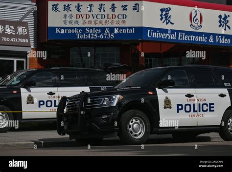 A view of Police cars at the crime scene in Edmonton's Chinatown ...