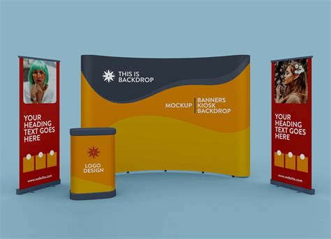 Free Exhibition Trade Show Standing Banner, Booth & Backdrop Mockup PSD ...