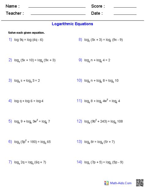 Solving Exponential And Logarithmic Equations Worksheet Pdf ...