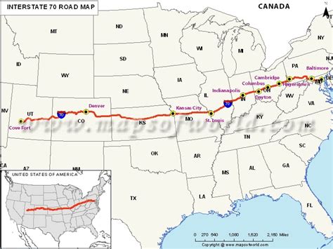 US Interstate 70 (I-70) Map - Cove Fort, Utah to Baltimore, Maryland