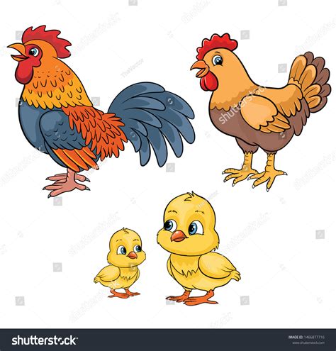 Cute Cartoon Chicken Family Vector Illustration Stock Vector (Royalty ...