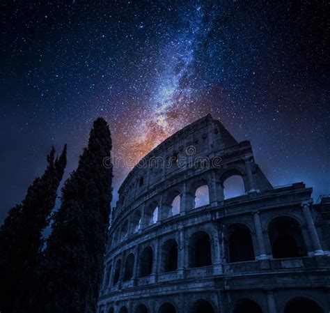 Milky Way and Colosseum at Night in Rome, Italy Stock Image - Image of ...