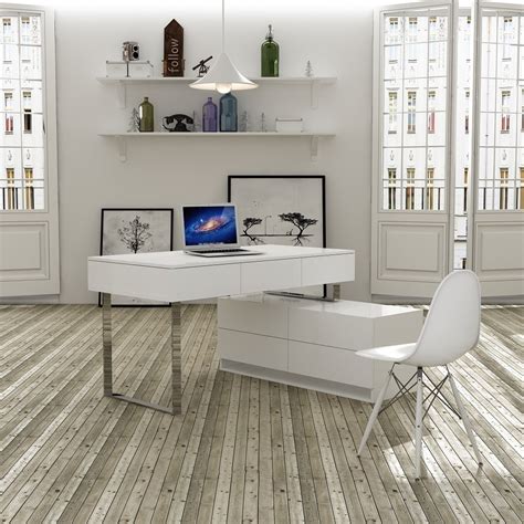 Desk and Hutch In White Lacquer Finish with Multiple Storage Drawers ...