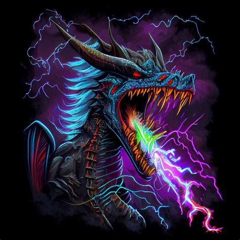 Dragon Head in Lightning Storm. AI Generative Stock Illustration ...