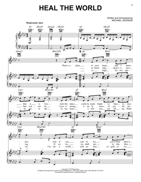 Michael Jackson "Heal The World" Sheet Music Notes | Download Printable ...