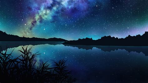 starry, stars, night, sky, milky way, anime, scenery, art, 4k, HD ...