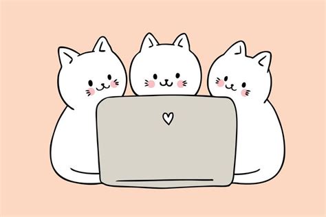 Cartoon cute cats playing computer vector. 621432 Vector Art at Vecteezy