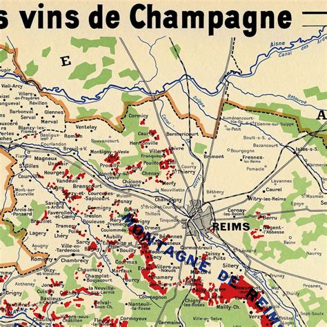 Wine Map Of Champagne France Vineyards Dinning Restaurant | Etsy