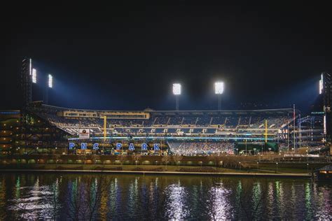 Lights shine in PNC Park at night from downtown Pittsburgh… | Flickr