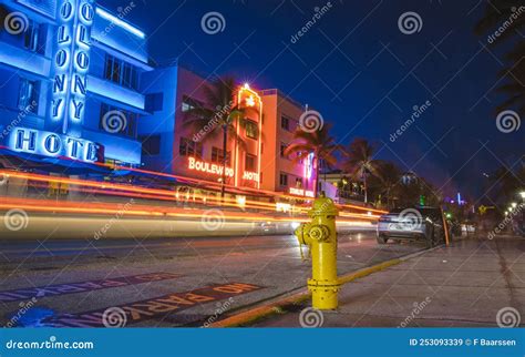 Miami Beach April 2019, Colorful Art Deco District at Night Editorial ...