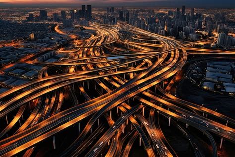 Premium Photo | A busy highway intersection illuminated at night from ...