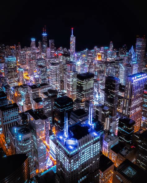 Aerial View Of City Buildings At Night · Free Stock Photo