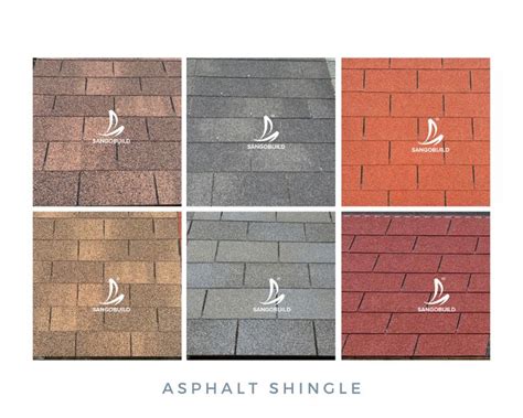 asphalt shingles with different colors and logos