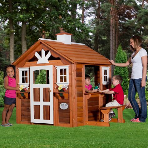 Children Playhouse Kids Play Fun Outdoor Garden Log Cabin Fort Cottage ...