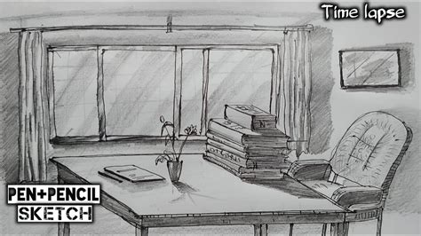 Drawing a study table|Pen+Pencil sketch|Time lapse|2020 - YouTube