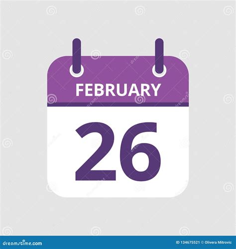 Calendar 26th of February stock vector. Illustration of icon - 134675521