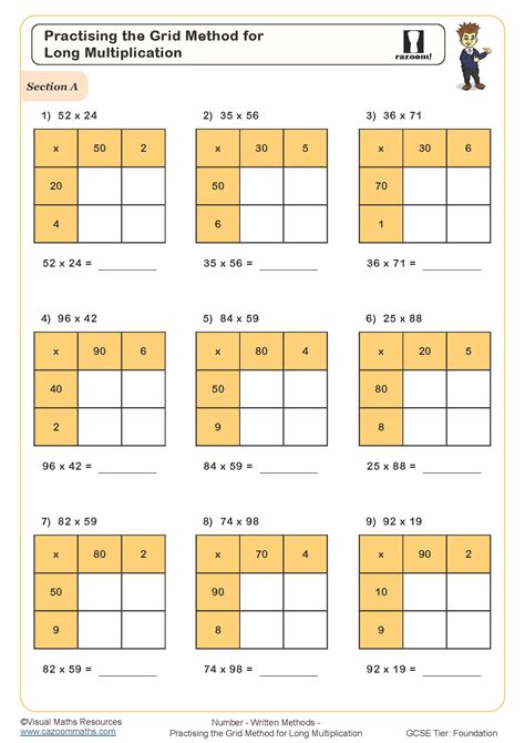 Practising the Grid Method for Long Multiplication Worksheet ...