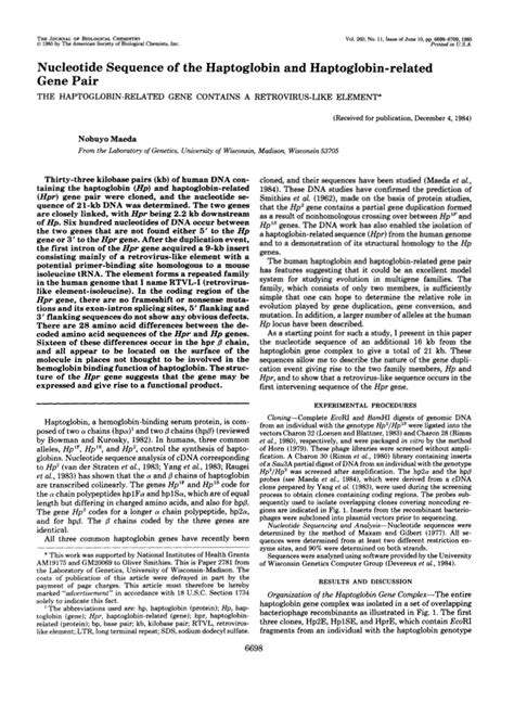 (PDF) Nucleotide sequence of the haptoglobin and haptoglobin-related ...