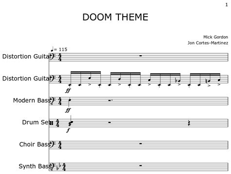 DOOM THEME - Sheet music for Distortion Guitar, Electric Bass, Choir ...