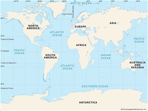 World Map 7 Continents And 5 Oceans