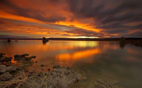 Download Orange (Color) Sky Reflection Lake Nature Sunset HD Wallpaper