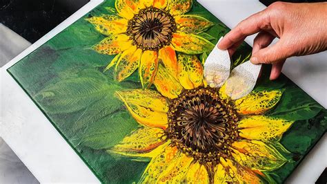 SUPER EASY Sunflower Painting! Awesome Acrylic Pouring Techniques | AB ...