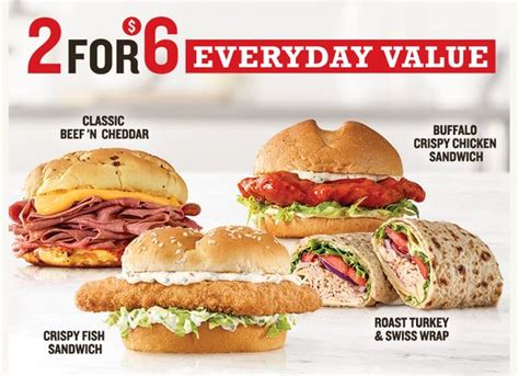 Arby's 2 For 6 Menu