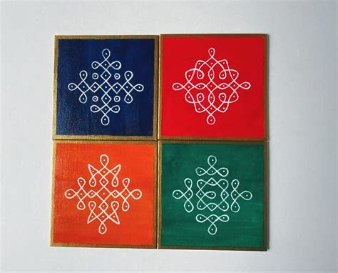 Dot Kolam Hand-painted Canvas// Pooja Room Decor // Pulli Kolam Art ...