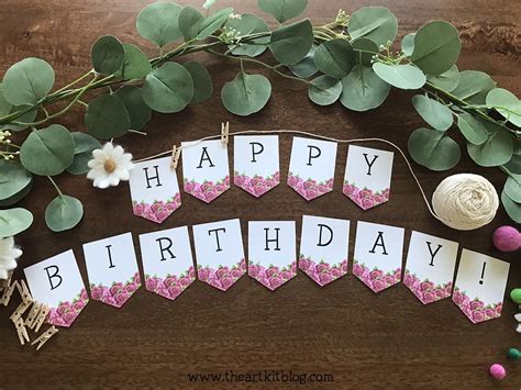 Happy Birthday Banner with Pink Roses {FREE PRINTABLE!} - The Art Kit